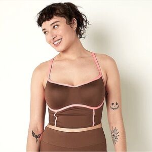 NWT VS PINK | Ultimate Push-up Corset Sports Bra in Brown & Hot Pink. Size XL.